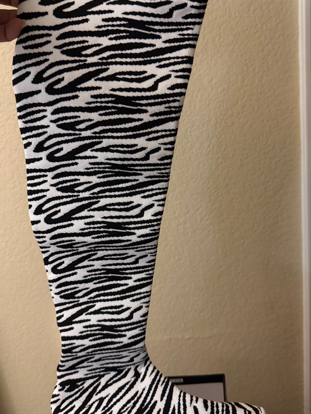 Women's Zebra Print Knee-High Sock Boot - Black & White